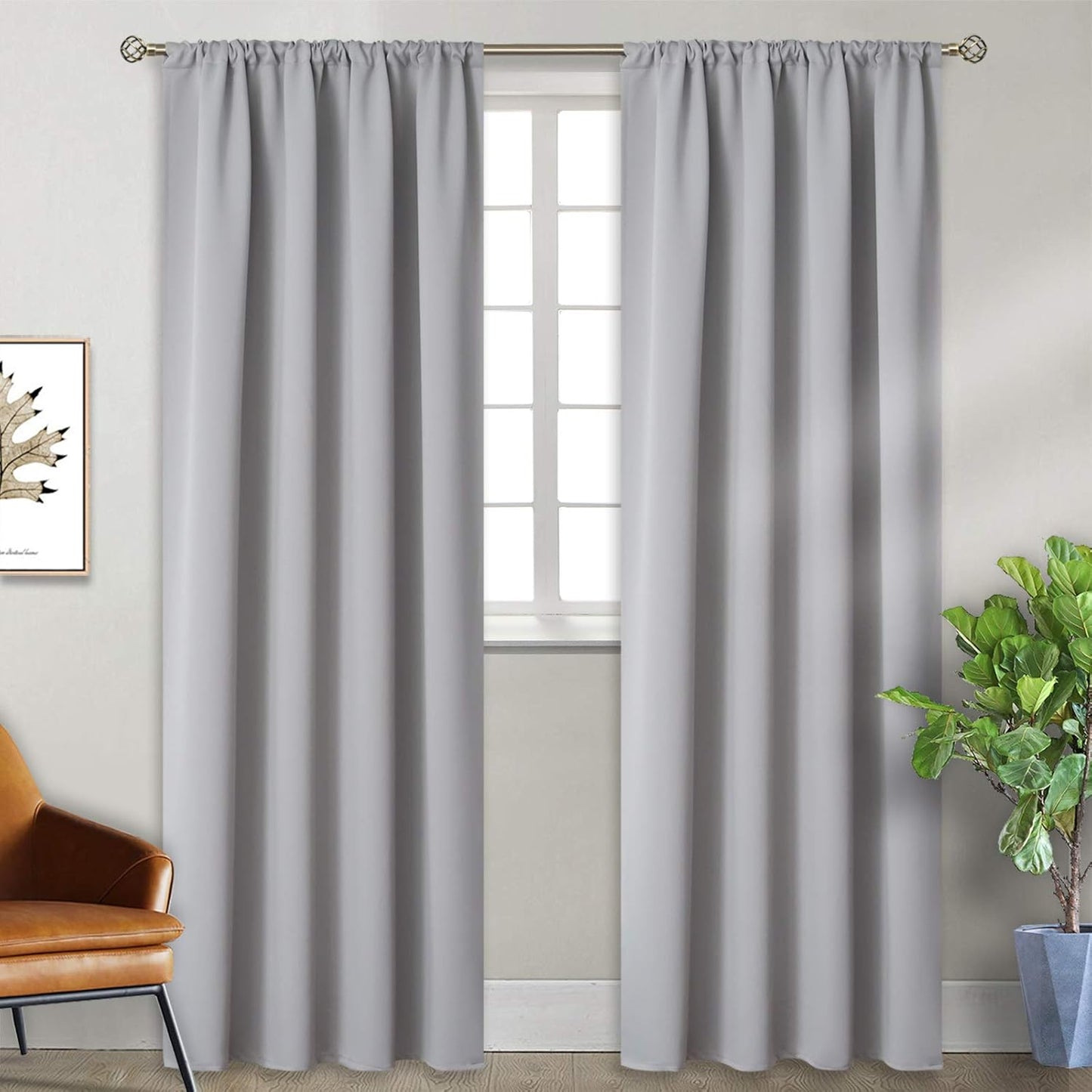 BGment Light Grey Blackout Curtains 90 Inches Length - Rod Pocket Room Darkening Window Drapes for Bedroom Living Room Office, 2 Panels, 52 x 90 Inch