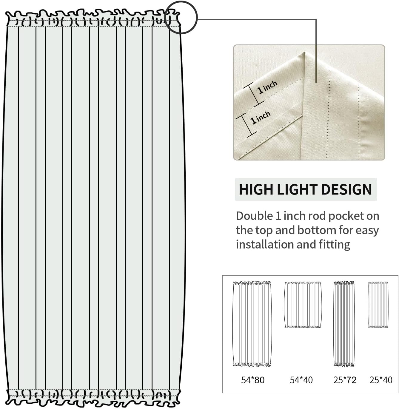 DWCN French Door Curtains – Rod Pocket Thermal Blackout Curtain for Doors with Glass Window, Kitchen and Patio Doors for Privacy, 25 X 72 Inches Long, 1 Curtain Panel with Tieback, Light Beige