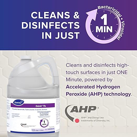 Oxivir Diversey 100898636 Tb One-Step Liquid Disinfectant Cleaner, Hospital Grade Accelerated Hydrogen Peroxide AHP, No Fragrance Added, Ready-to-Use, 1-Gallon (Pack of 4)