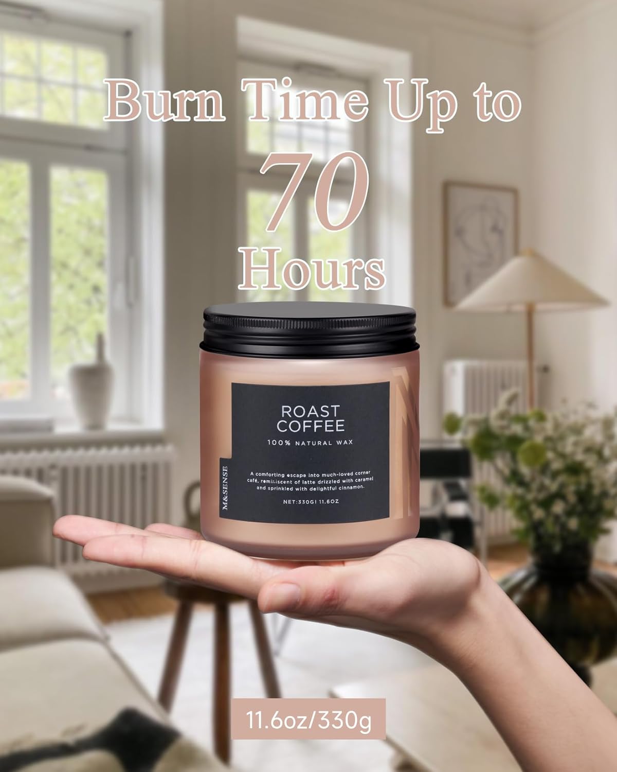 M&SENSE Coffee Candles Scented Strong, 2 Wick 11.6oz 70 Hours Burning Time Organic Natural Soy Wax Candle for Bedroom Kitchen Home Decor, Housewarming Gift for Men and Women