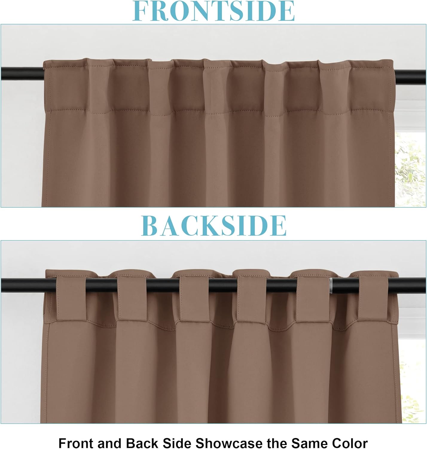 RYB HOME Kitchen Window Curtains - Blackout Privacy Half Window Curtains for Bedroom Bathroom Dining Living Room Cafe Office Short Tiers Drapes, W 34 x L 36 inches, 2 Panels, Mocha