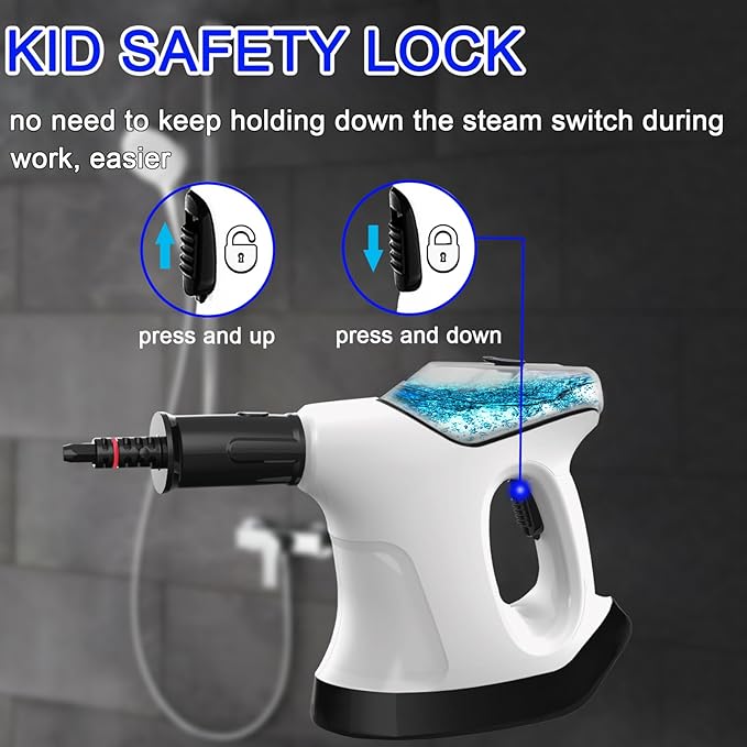 Handheld Steam Cleaner for Home, 10S Immediate Heat Hand Held Steam Cleaner, with Visualized Large Water Tank & 9 PCS Accessories & Safety Lock, for Kitchen,Couch,Floor,Window,Car (WHITE+BLACK)
