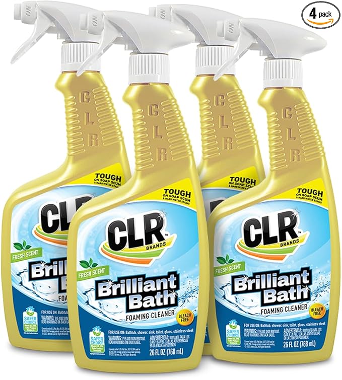 CLR Brilliant Bath Foaming Bathroom Cleaner Spray - Dissolves Calcium, Lime, and Soap Scum - Fresh Scent, 26 Ounce Bottle (Pack of 4)