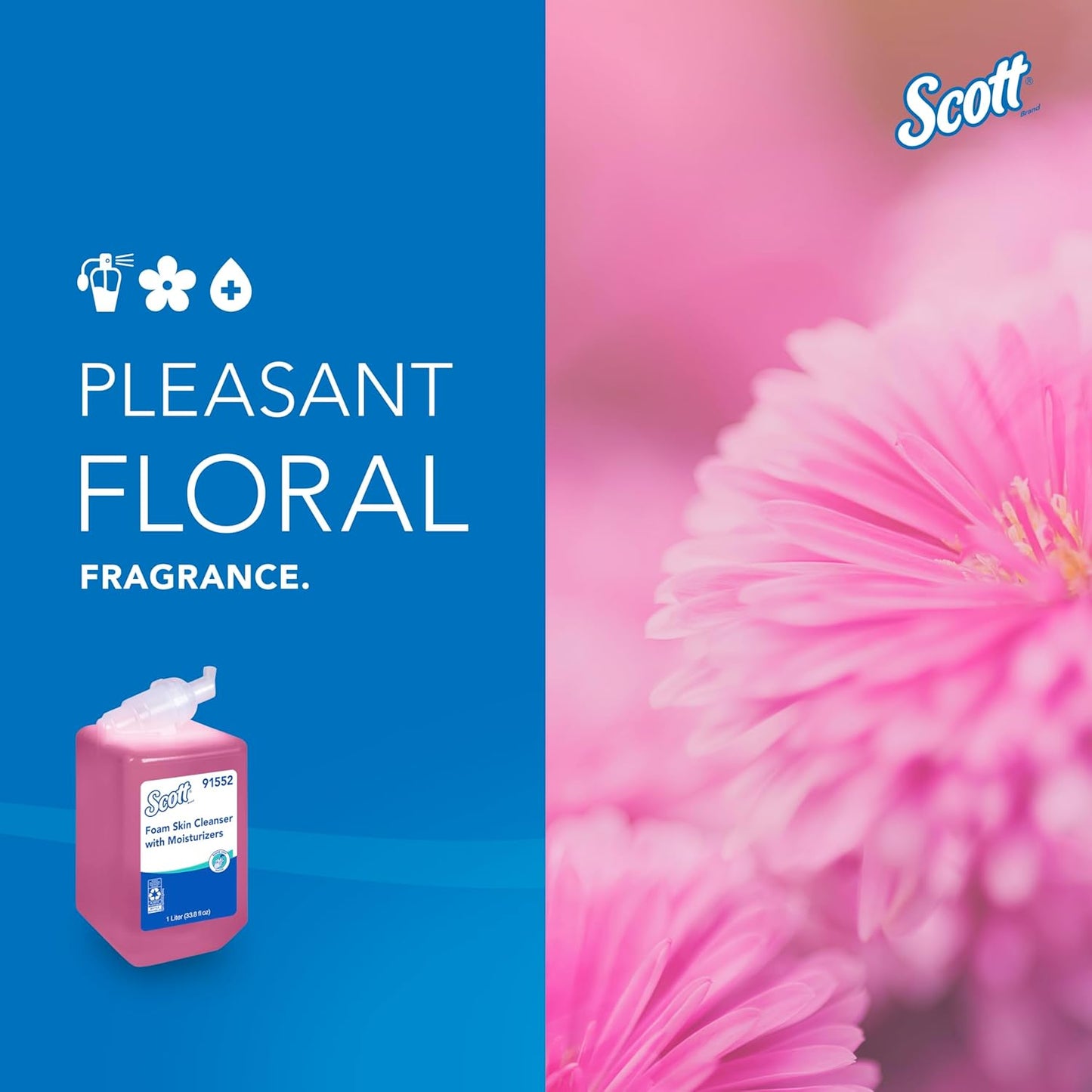 Bundle of Scott® Foam Hand Soap with Moisturizers, 1.0 L Pink, Floral Scent Refills + Scott Essential Manual Skin Care Dispenser, White Starter Kit