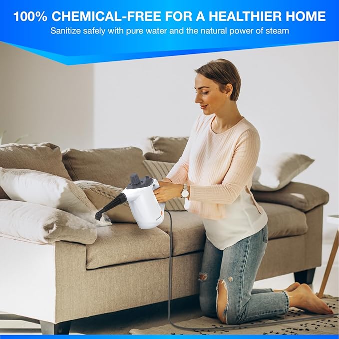 Handheld Steam Cleaner – Multipurpose High-Pressure Steamer with 9-Piece Accessory Set – Powerful Cleaning for Home, Kitchen, Car, and Upholstery – Chemical-Free Surface Cleaner