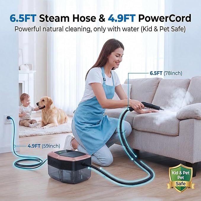 Steam Cleaner, 3 Level Adjustable Pressurized Steam Cleaner for Home, 10s Heat-Up Handheld Steamer for Cleaning, 1.9 Qt Tank Portable Steam Cleaner for Car, Home, Tile, Grout