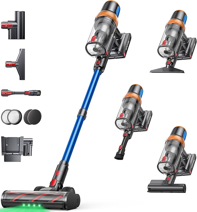Cordless Vacuum Cleaner, 650W 55KPA 70Mins Vacuum Cleaners for Home, Upgraded Stick Vacuum with Extra Mattress Cleaning Tool, Self-Standing, Anti-Tangled Vacuum Cordless for Pet Hair/Floors/Carpets