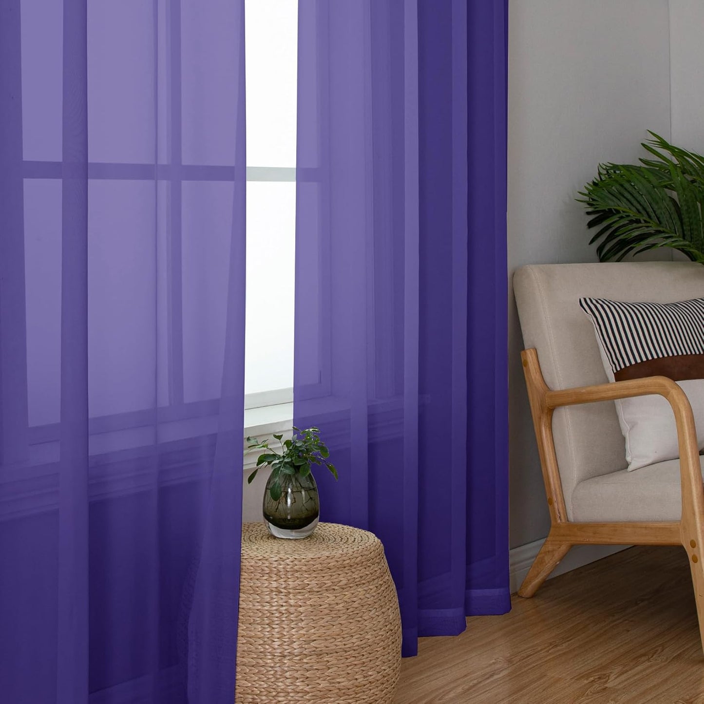Chyhomenyc Purple Sheer Curtains 72 Inch Length 2 Panels, Light Filtering Soft Airy Rod Pocket Voile Window Curtain Drapes for French Door Bedroom Living Room, Each 42Wx72L Inches