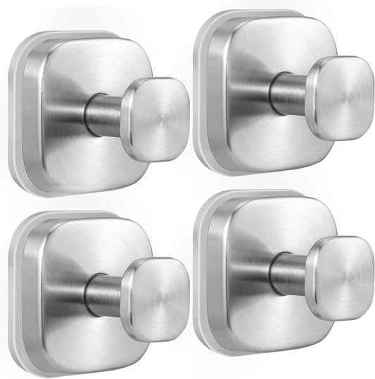 Suction Cup Hooks for Shower - Reusable No-Drill Mounting - Hooks for Towels, Robes & Loofah on Metal, Glass, Mirrors, Tile & Smooth Non-Porous Surfaces (4, Brushed Nickel)