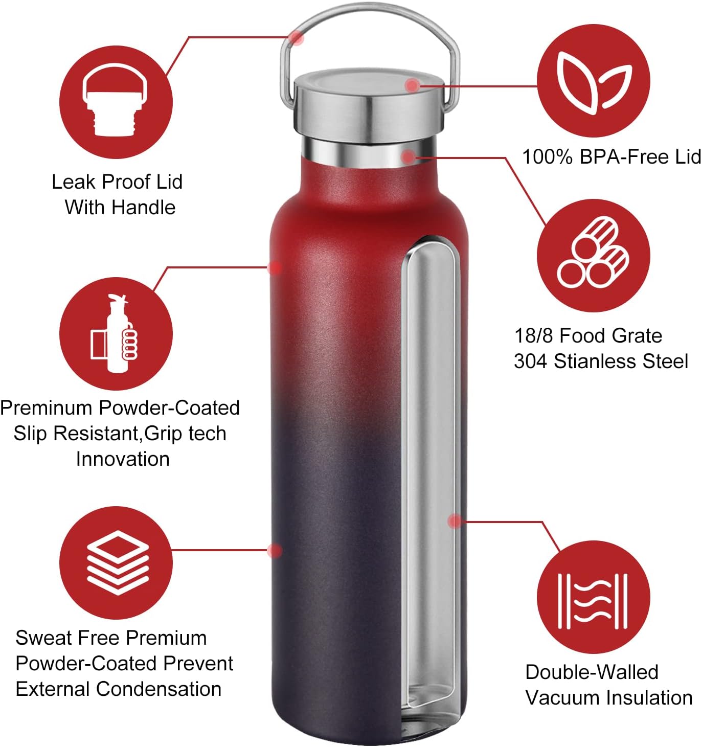 Neihepal 20 oz Insulated Water Bottles Bulk 8 Pack,Stainless Steel Double Wall Sport Bottle with Lid of Handle,Metal Reusable Flask for School,Cyclists,Hikers,Gift (Assorted,Set of 8)