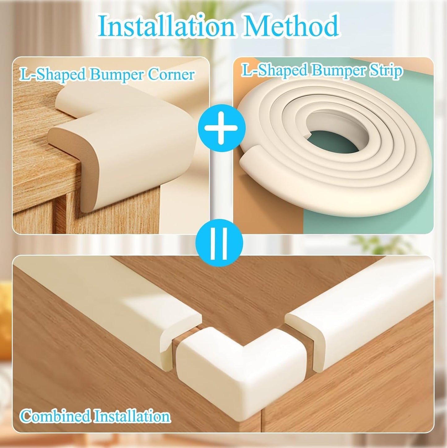Baby Proofing Edge Corner Protector,1Roll L-Shape Soft Cabinet Door Bumper Corner Strip,8 Furniture Safety Bumper Corner Guards,Self Adhesive,Wall Protector,for Nursery,Kitchen,Fireplace,Table