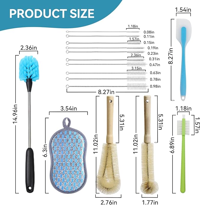 Heavy-Duty Multi-Purpose Kitchen Brush Set | for Meat Grinder, Mixer & Home Cleaning | Complete Kit for Stubborn Residue Removal (16-Piece Set)