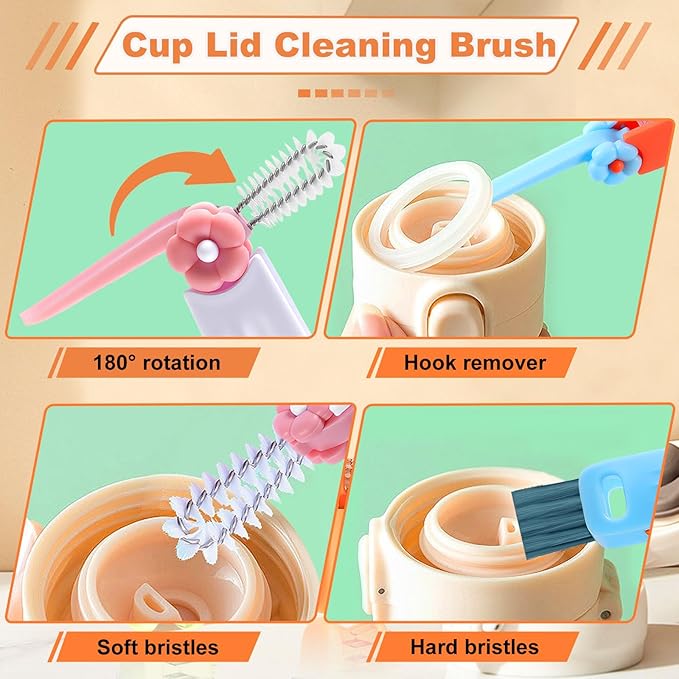 3 in 1 Cup Lid Cleaning Brush, Gap Cleaner Brushs - Home Kitchen Multifunctional Bottle Cleaning Brush Set, Portable Travel Bottle Lid Cleaner Tools, 4 PCS