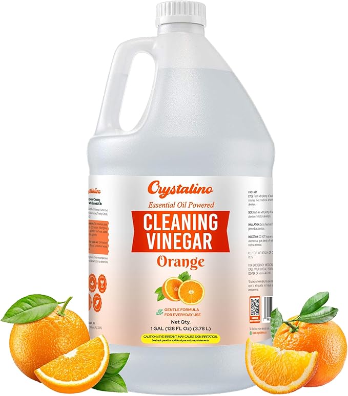 Orange Essential Oil Cleaning Vinegar (1 Gallon) 6% Non-Toxic Distilled White, Vinegar for Cleaning Purpose, Vinagre Blanco, Vinger (128 Fl Oz (Pack of 1), Orange)
