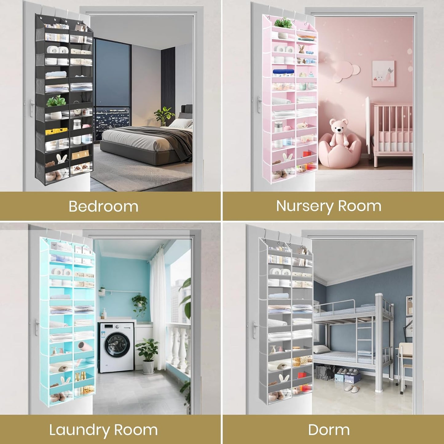 HOMELUX THEORY Heavy Duty Over the Door Organizer - Extra Wide Closet Organizers And Storage, Hanging Storage Door for Bedroom & Baby Nursery, 1PC Baby Pink