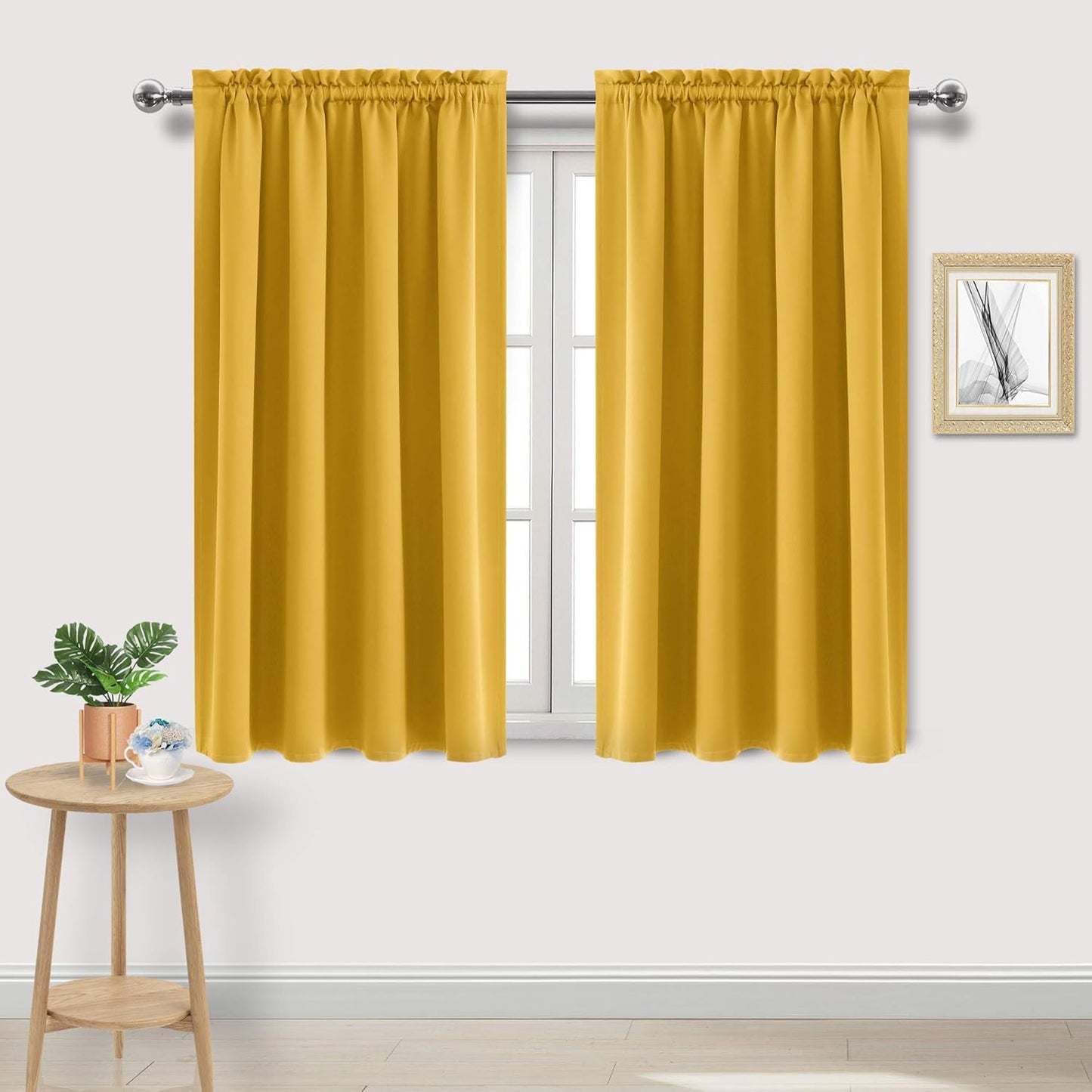 DWCN Yellow Room Darkening Blackout Curtains - Thermal Insulated Privacy Energy Saving Window Curtain Drapes 52 x 45 inch Length, Set of 2 Bedroom Living Room Curtains
