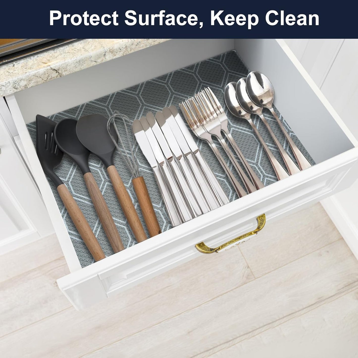 Non Adhesive Shelf Liner, Waterproof Drawer Liners for Kitchen Cabinet Refrigerator, No Slip Bathroom Sink Liners, Cupboard Fridge Liner EVA Place Mat Roll -17.5" x 197" Grey