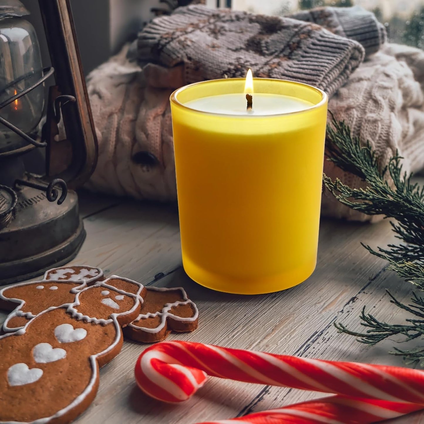 14 OZ Thick Candle Jars for Making Candles 12 Pcs, 3 Wick Empty Jars with Wood Lids for Candle Making, Sample Container, Frosted Yellow