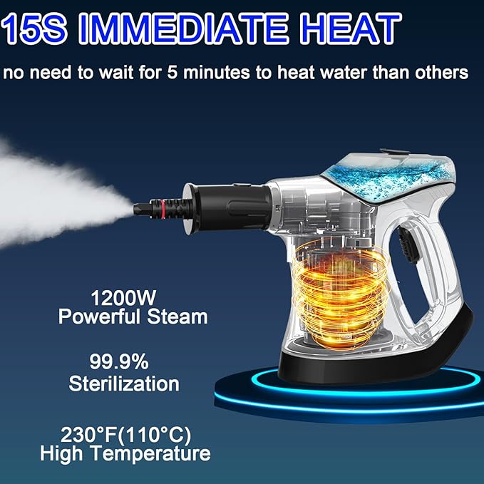 Handheld Steam Cleaner for Home, 10S Immediate Heat Hand Held Steam Cleaner, with Visualized Large Water Tank & 9 PCS Accessories & Safety Lock, for Kitchen,Couch,Floor,Window,Car (WHITE+BLACK)