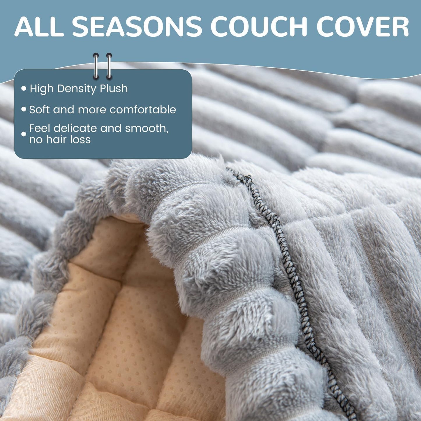OTOB Couch Cover for Dogs Washable, Non Slip Plush Fuzzy Sofa Covers for 3 Cushion Couch Pet Friendly, Soft All Seasons Sofa Slipcover Cozy Furniture Protector (Gray, 31.5" x 82.7")