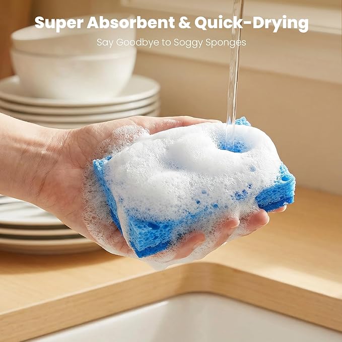 Kitchen Sponges, 6 Count, Non-Scratch Scrub Sponge, Dual Sided Cleaning Sponges for Dishes, Kitchen, Bathroom