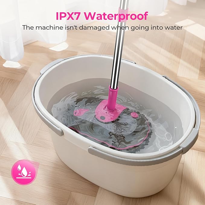 ScrubWiz Cordless Electric Spin Mop with Water Sprayer, 300ml Tank Self-Propelled Floor Cleaner for Hardwood & Tile, Quiet Cleaning, Adjustable Handle, 2500mAh Long-Lasting Battery, Pink