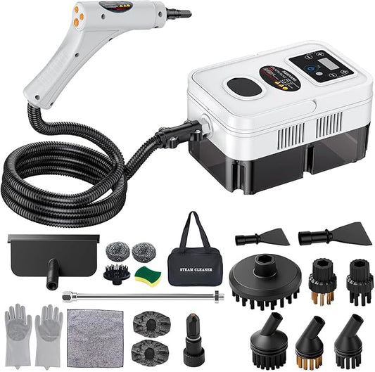 Portable Steam Cleaner Handheld Steam Cleaner High Pressure Steamer for Deep cleaning 1200ML Steam Cleaning Machine for Home Use With 6 Brushes Cleaning for Couch Auto Floor (White)