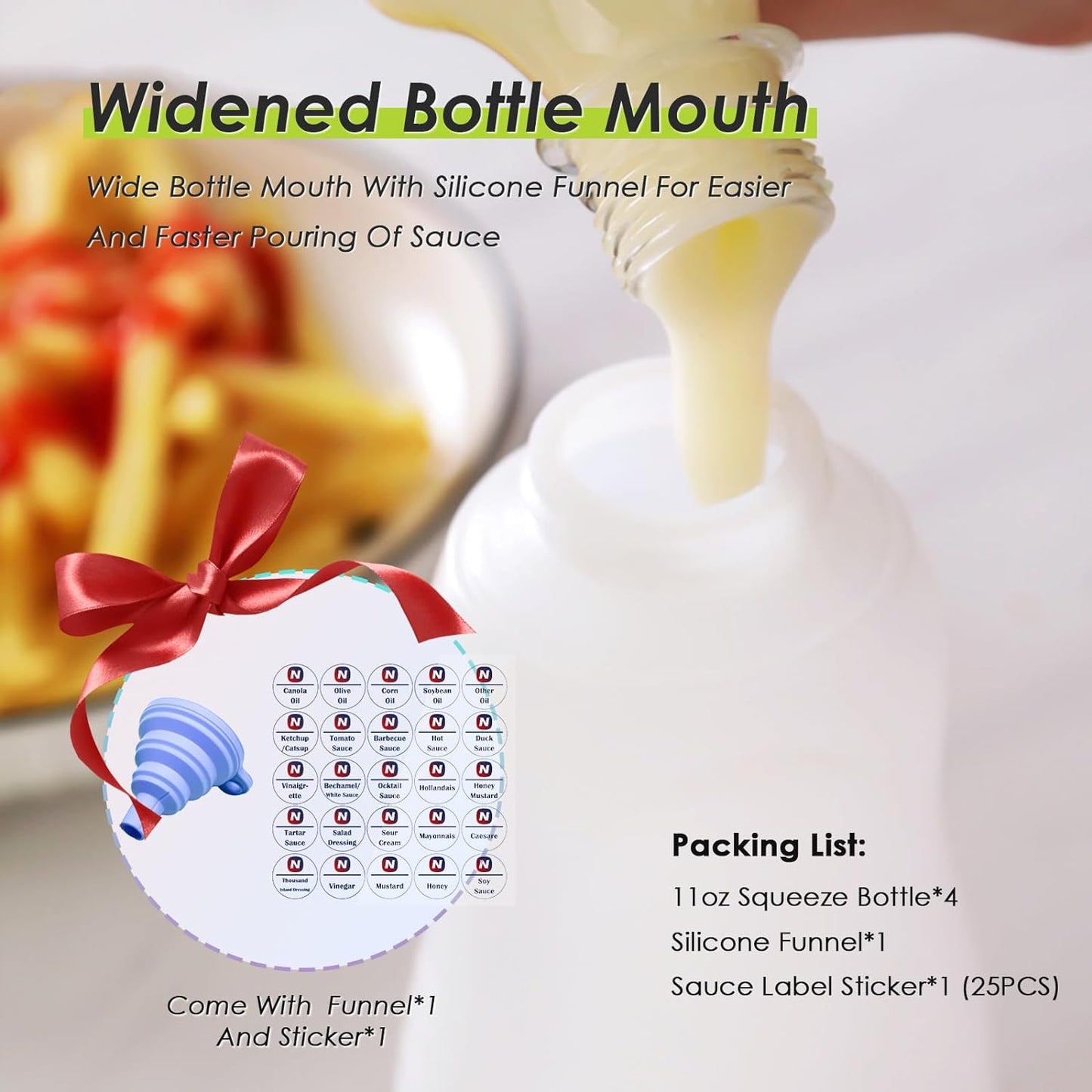 Condiment Squeeze Bottles for Ketchup Hot Sauce Liquids Oil with Caps for Condensed Milk and Mustard Salad Dressing Dispenser Clear Plastic Bottles Dressing Container LD PE 18 oz 4 Pcs