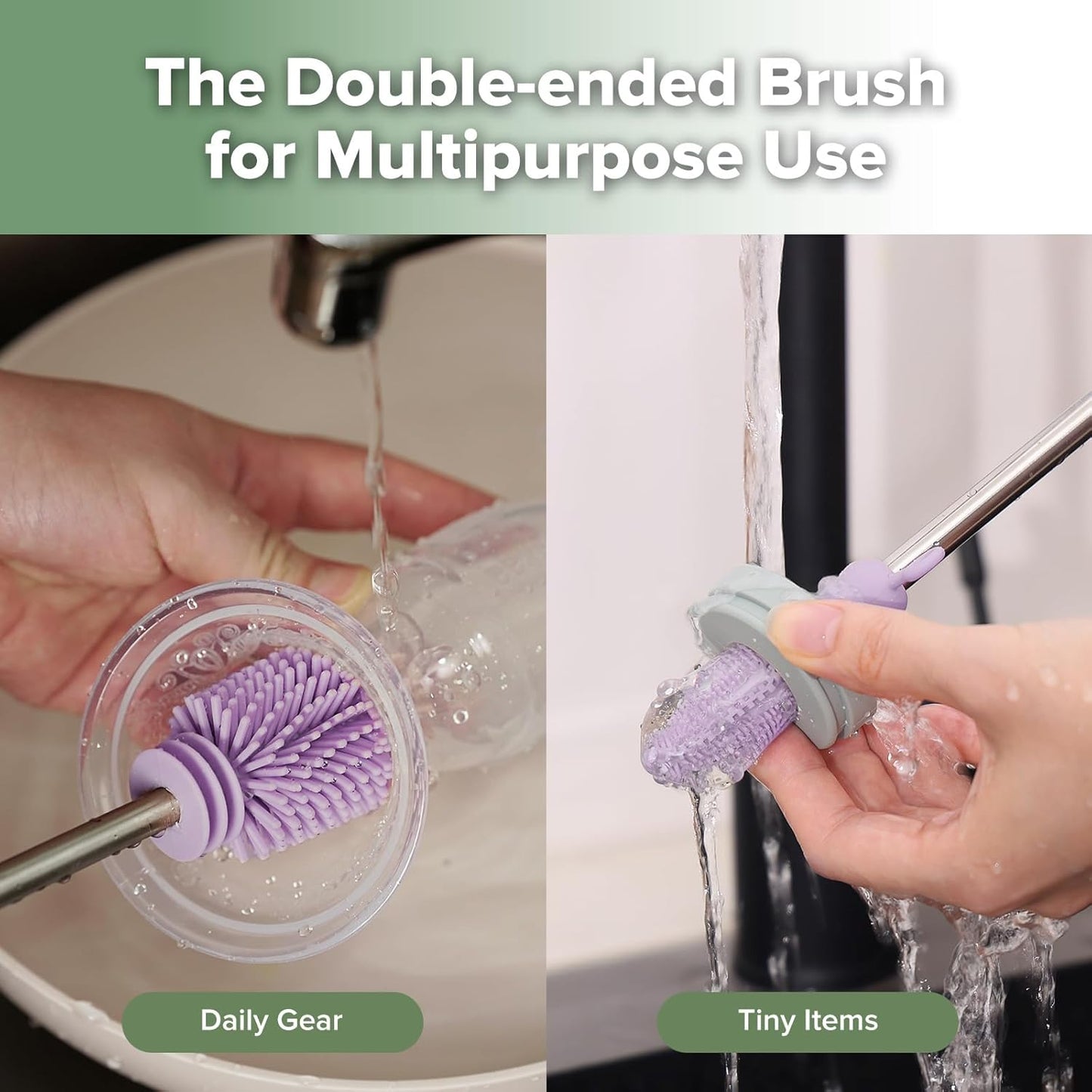 haakaa Cleaning Brush Silicone Bottle Brush Double-Ended Soft Silicone Bristles for Breast Pumps, Breast Milk Collectors, Baby Bottles, Teats, Breastmilk Storage Bags,- Lavender -1pk