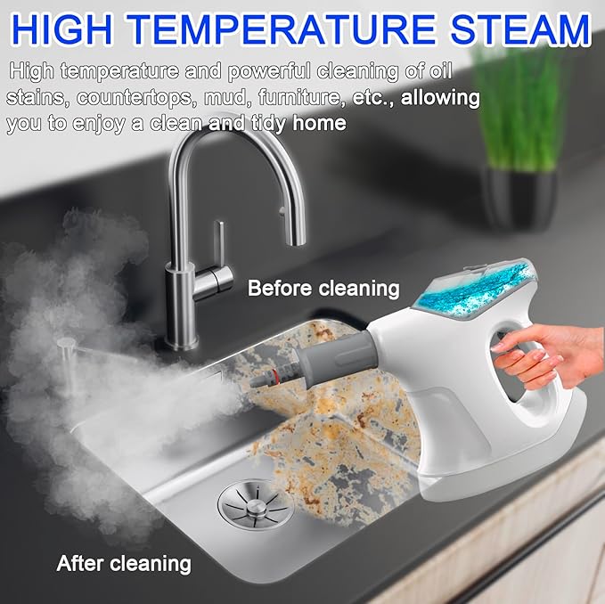 Handheld Steam Cleaner for Home, 10S Immediate Heat Hand Held Steam Cleaner, with Visualized Large Water Tank & 9 PCS Accessories & Safety Lock, for Kitchen,Couch,Floor,Window,Car (WHITE+GREY)
