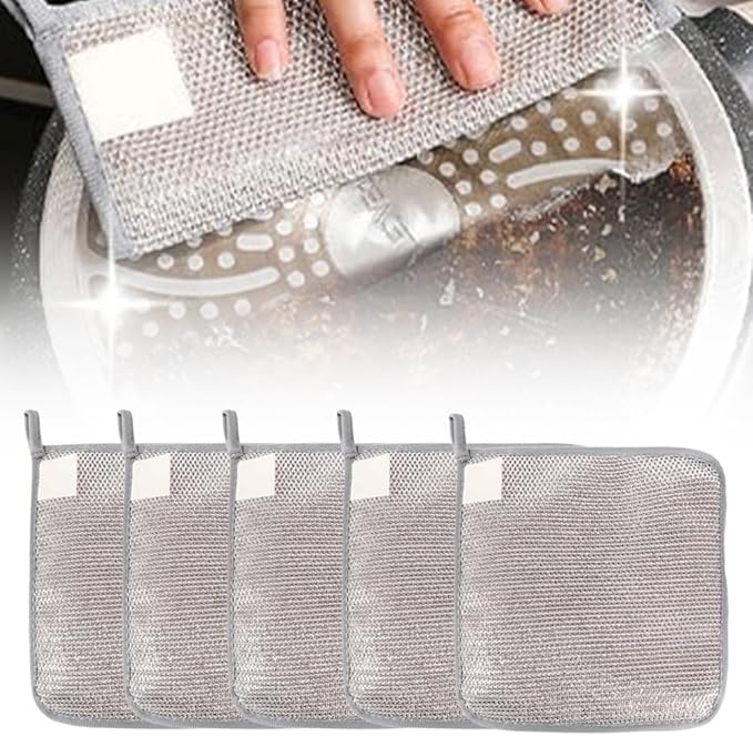 2025 New Multipurpose Wire Dishwashing Rags for Wet and Dry, Metal Scrubbing Pads Sponge Cloths Towels Clean, Non-Scratch Wire Dishcloth for Home Kitchen Dishes, Sinks (5 Pcs)