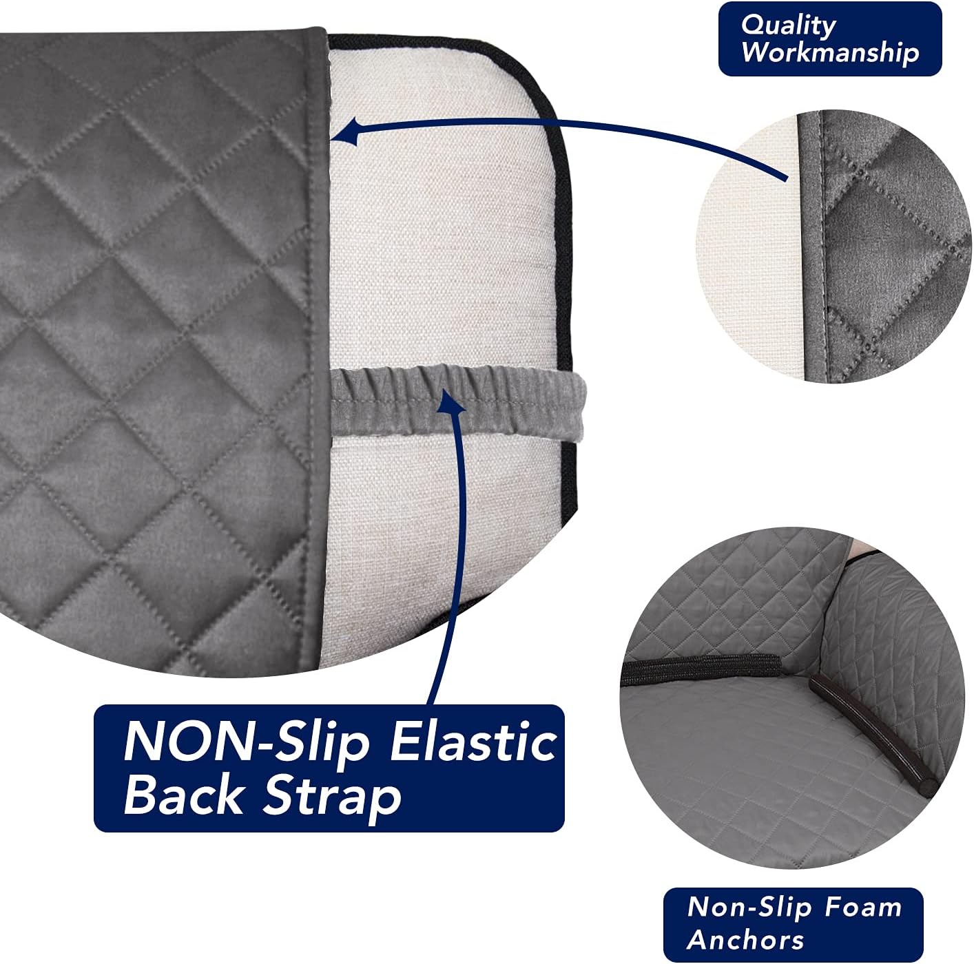 PureFit Reversible Quilted Sofa Cover, Water Resistant Slipcover Furniture Protector, Washable Couch Cover with Non Slip and Elastic Straps for Kids, Pets (Oversized Sofa, Gray/Gray)