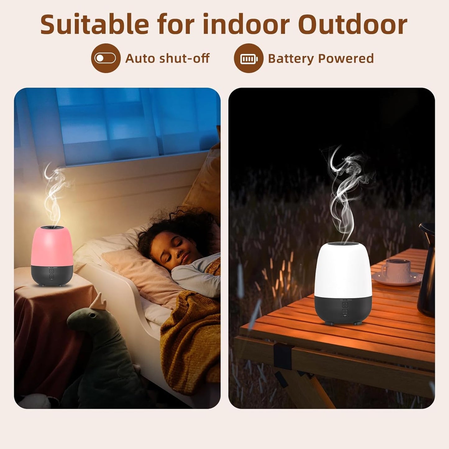 150ML Cordless Essential Oil Diffuser, Built-in 6000mAH Rechargeable Battery, 7 Hours Run Time, 7 Colors LED Light, Portable Aromatherapy Diffuser