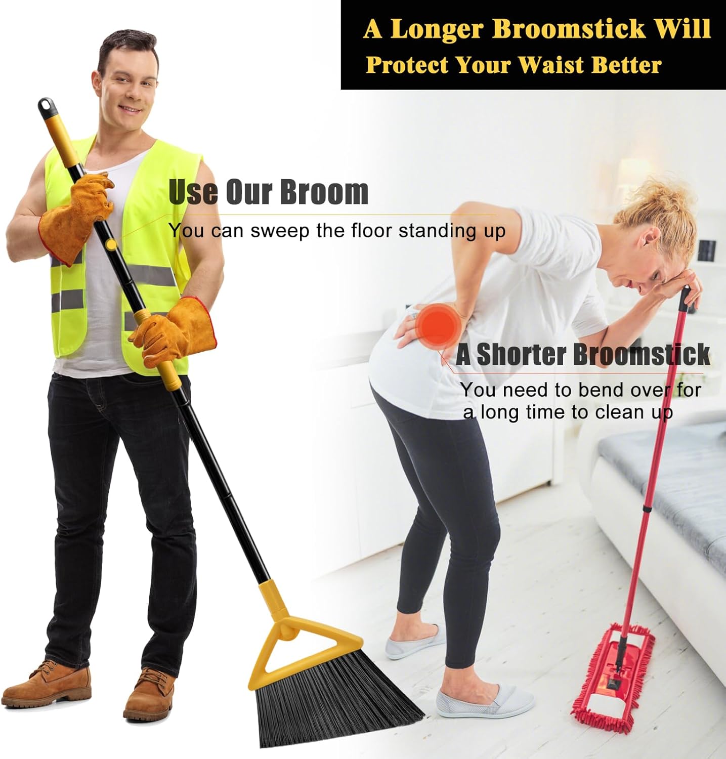 Outdoor Indoor Broom Heavy Duty,4 Pack Commercial Angle Broom,Ideal of House,Kitchen,Garage and Courtyard,Restaurant