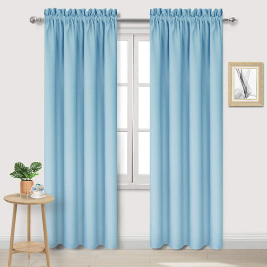 DWCN Blackout Curtains for Bedroom – Thermal Insulated Energy Saving Drapes for Living Room, Light Blue, W 38 x L 84 Inch, Set of 2 Rod Pocket Curtain Panels