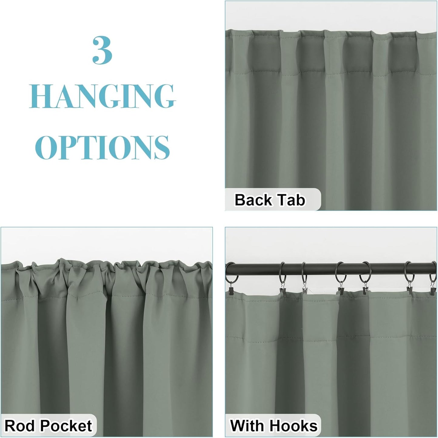 RYB HOME Small Window Curtains, Blackout Privacy Curtains for Kids Bedroom Kitchen Bathroom Basement Classroom Cafe Cabinet Tiers Drapes, 34 Width x 30 Length, 2 Panels, Sage Green