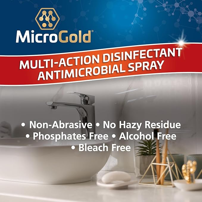 MicroGold Multi-Action Disinfectant Antimicrobial Spray Tested and Proven Effective to Kill the COVID-19 Virus, Kills 99.9% of Viruses and Bacteria, 24 Fluid Ounces, 1 Pack, Packaging May Vary