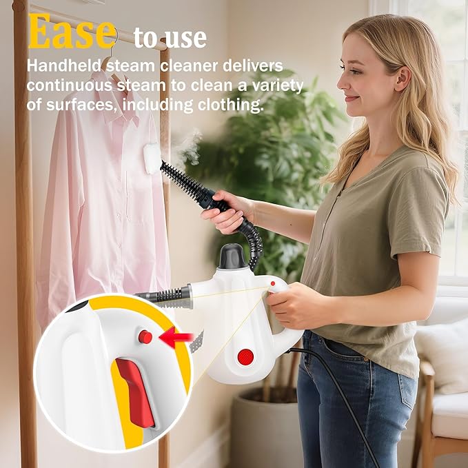 Steam Cleaner, Pressurized Multi-Surface Natural Handheld Steam Cleaner for Home with Lock Button&16 PCS Tools, Portable Steamer for Deep Cleaning Bathrooms, Kitchens, Grout, Tile, and Windows(White)