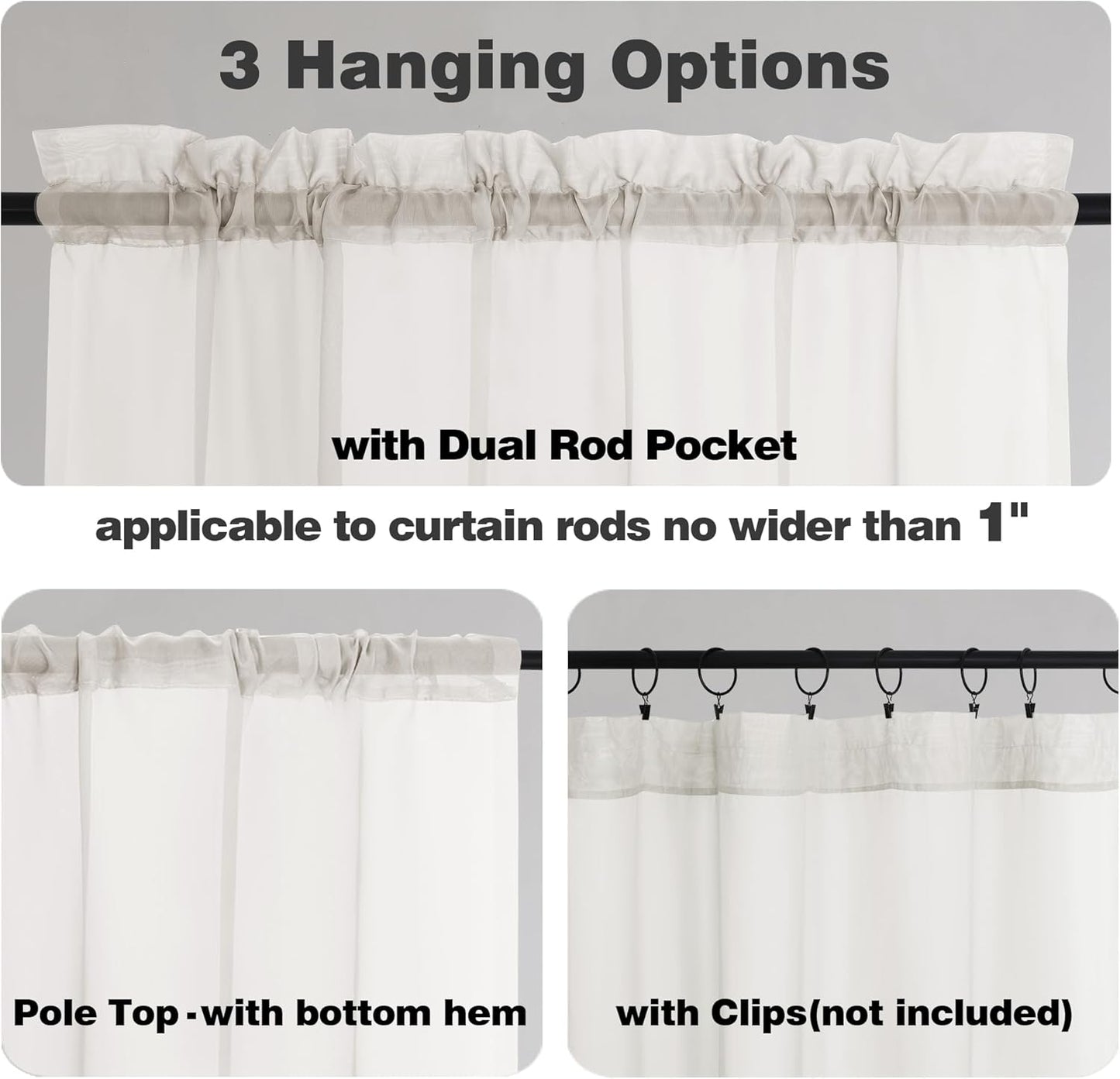 Chyhomenyc Sheer Curtains 72 Inch Length 2 Panels, Short Window Curtain Drapes Semi Transparent Voile Rod Pocket Curtains for Dining Bedroom Nursery Living Room, 42W x 72L inch, Ivory