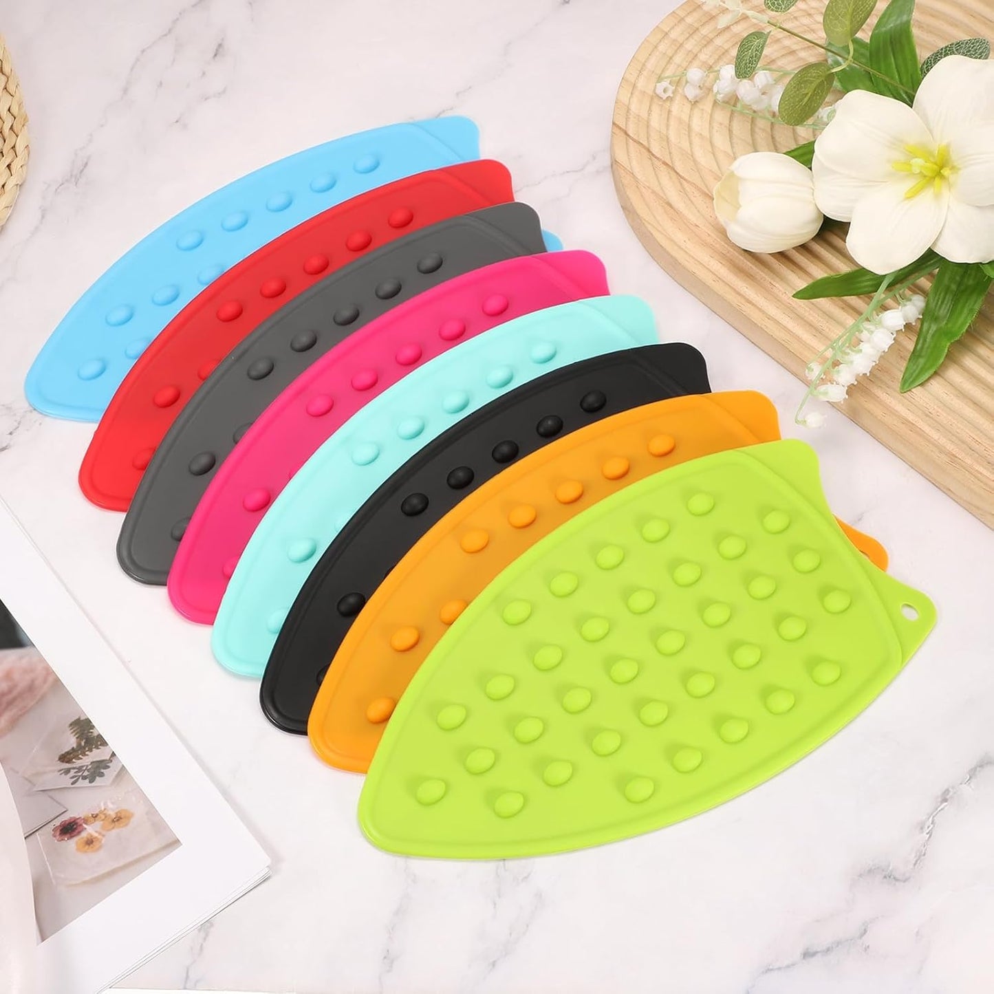 PATIKIL Silicone Iron Rest Pad, 2 Pcs Multipurpose Hot Heat Resistant Iron Rest Plate Protective Pad for Ironing Board Hot Resistant Steamer Steam Compact Mat, Rose Red