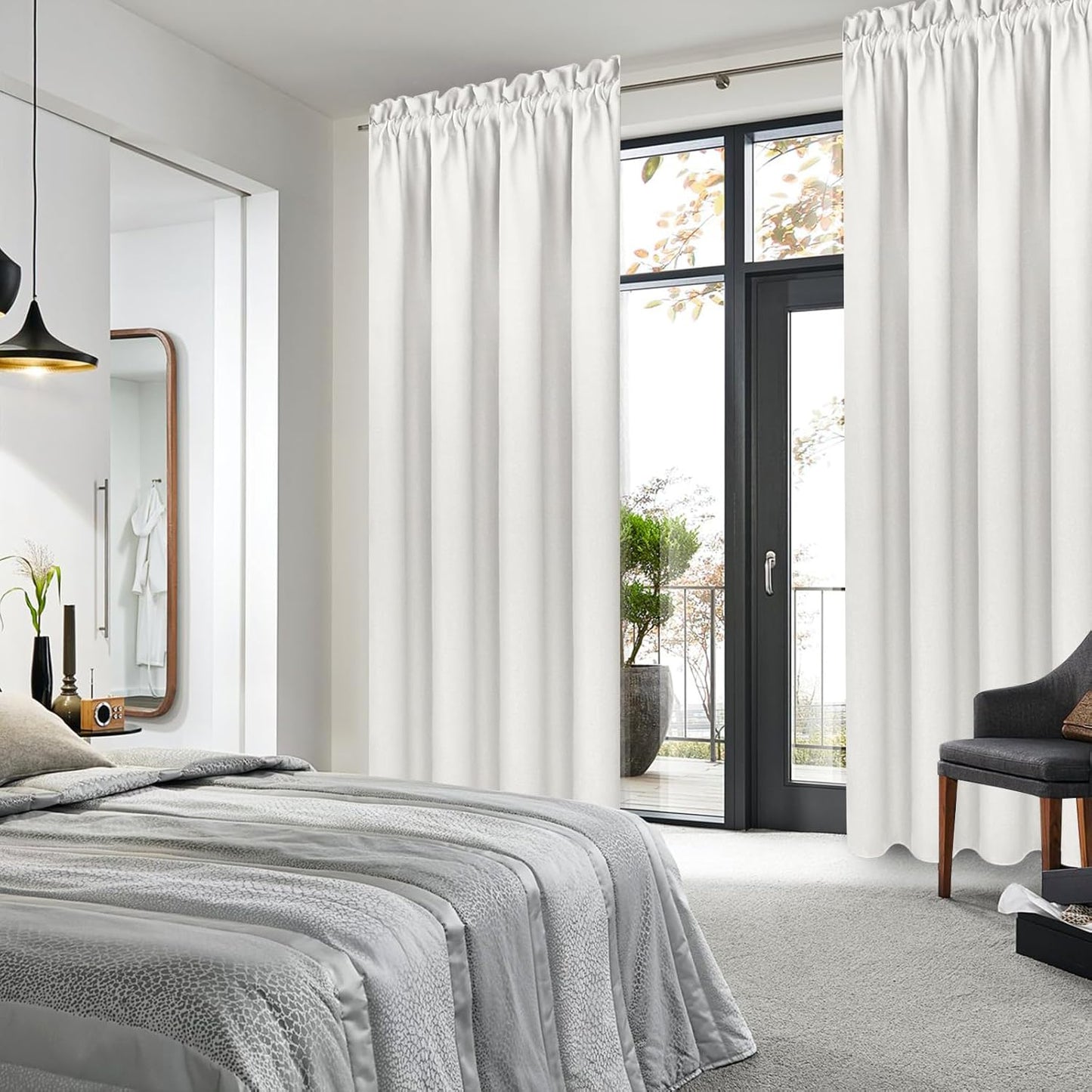 DWCN Blackout Curtains Thermal Insulated, Energy Saving & Noise Reducing Bedroom and Living Room Curtains, Ivory, W 42x L 84 Inch, Set of 2 Rod Pocket Curtain Panels