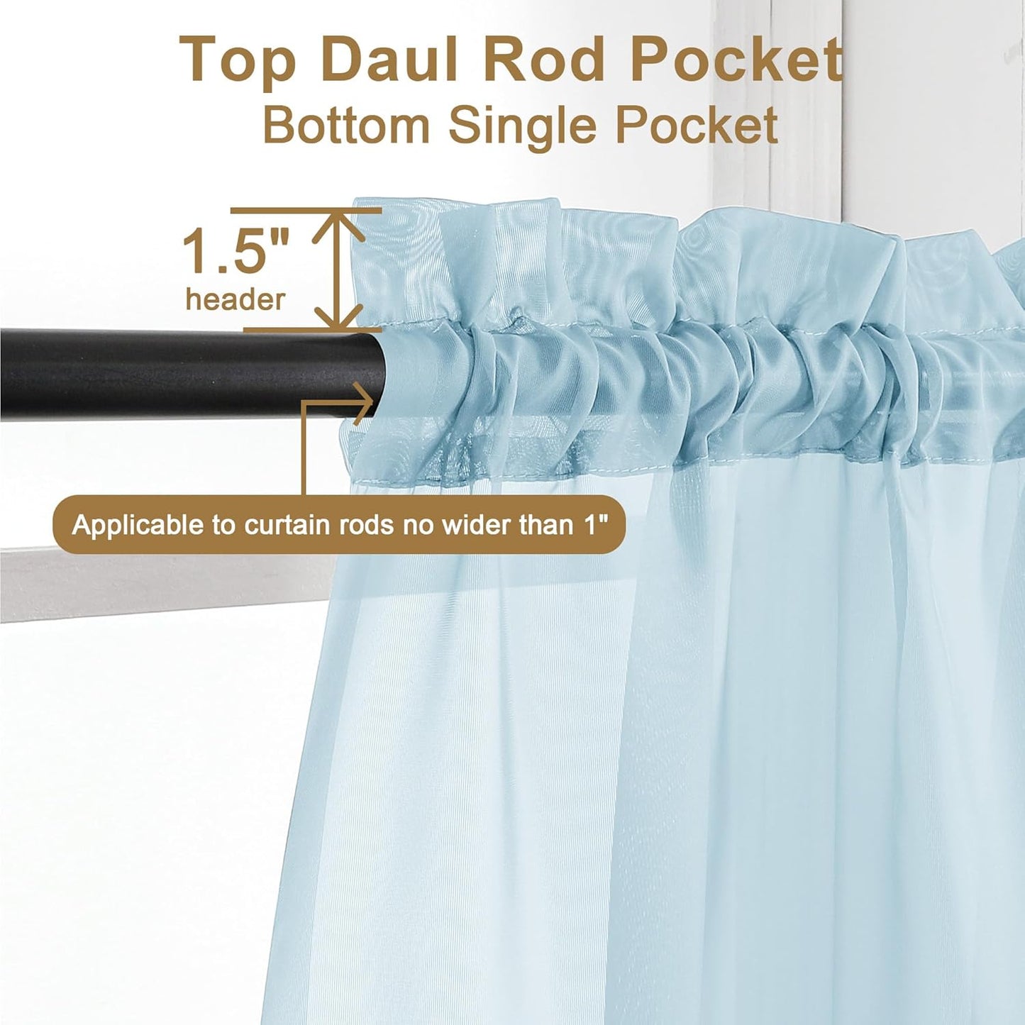 Chyhomenyc Sheer Sky Blue Curtains 90 inches Long 2 Panels, Light Filtering Soft Airy Solid Elegant Voile Window Treatment Drapes for Bedroom Living Room Wedding Party Decor, 42 Wx90 L Inches