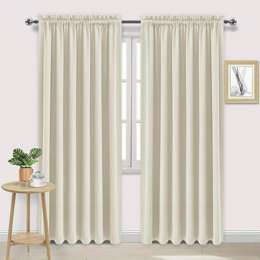 DWCN Blackout Curtains for Living Room Thermal Insulated, Energy Saving & Noise Reducing Bedroom Curtains, Light Beige, W 70x L 84 Inch, Set of 2 Rod Pocket Curtain Panels