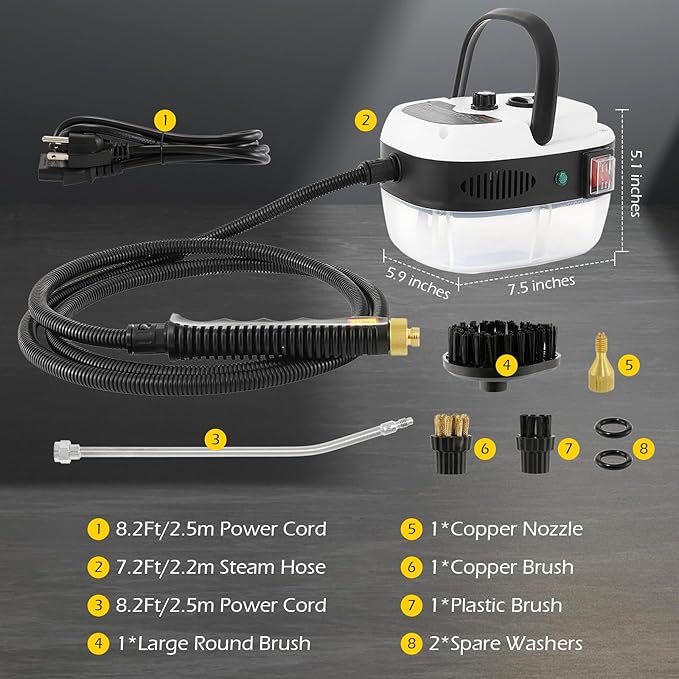 Dyna-Living Steam Cleaner 2500W Car Steamer for Auto Detailing Handheld Steamer Cleaner for Home, High Pressure Steam Cleaner with 1L Water Tank Portable Steamer for Cleaning Kitchen