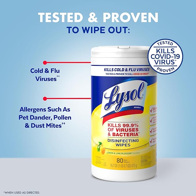 Lysol Disinfecting Wipes Bundle, Home Apartment Dorm Room Essentials and Cleaning Supplies, All Purpose Cleaner, Multi-surface Cleaning Wipes, Lemon and Lime Sanitizing Wipes Bundle, 80 Count