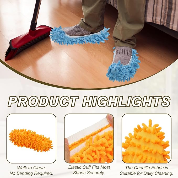 uxcell 4 Pcs Mop Slippers, Mop Socks Microfiber Shoe Covers Washable Mopping Slippers for Floor Cleaning Office Home Use Women Men, White Trim, Orange