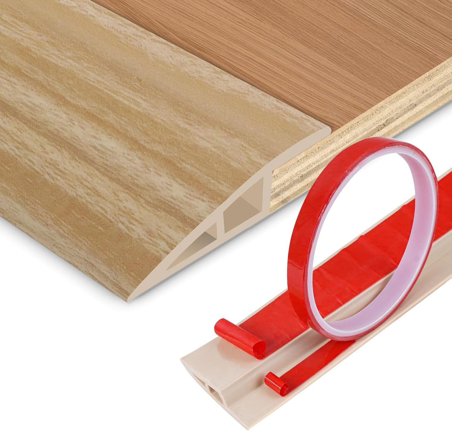 Floor Transition Strip Vinyl Door Threshold Ramp Self Adhesive Carpet Edging Strip Doorway Edge Trim, Overlap Edge Reducer for Laminate Carpet, Floor, Tile (Light Yellow Grain, 1/5" to 2/5", 6.6Ft)