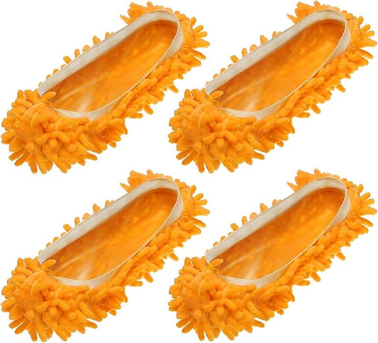 uxcell 4 Pcs Mop Slippers, Mop Socks Microfiber Shoe Covers Washable Mopping Slippers for Floor Cleaning Office Home Use Women Men, White Trim, Orange