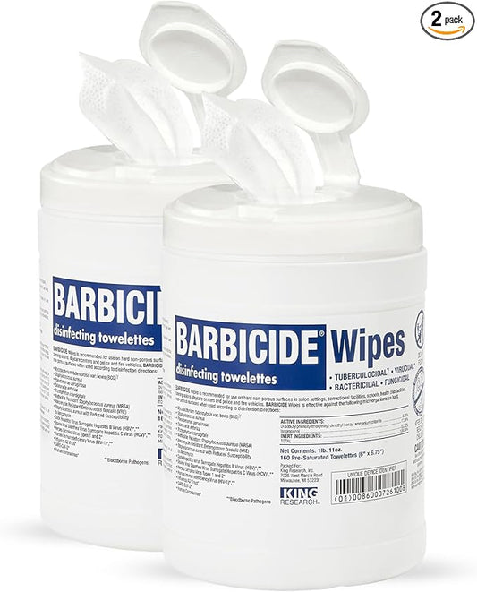 BARBICIDE Professional Disinfecting Wipes - 2 Pack (160 Count Each) – 2-Minute Hospital-Grade Kill Time, EPA-Registered Surface Wipes – Bactericidal, Virucidal & Tuberculocidal