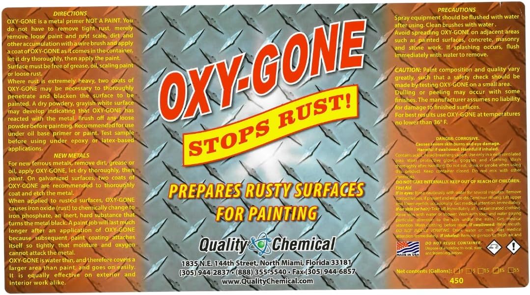 Quality Chemical Oxy-Gone Rust Remover and Metal Treatment - Rust Reformer, Rust Remover, Metal Rust Remover, Rust Neutralizer for Metal, Rust Converter, Remover, Rust Remover - 640 oz (Pack of 1)